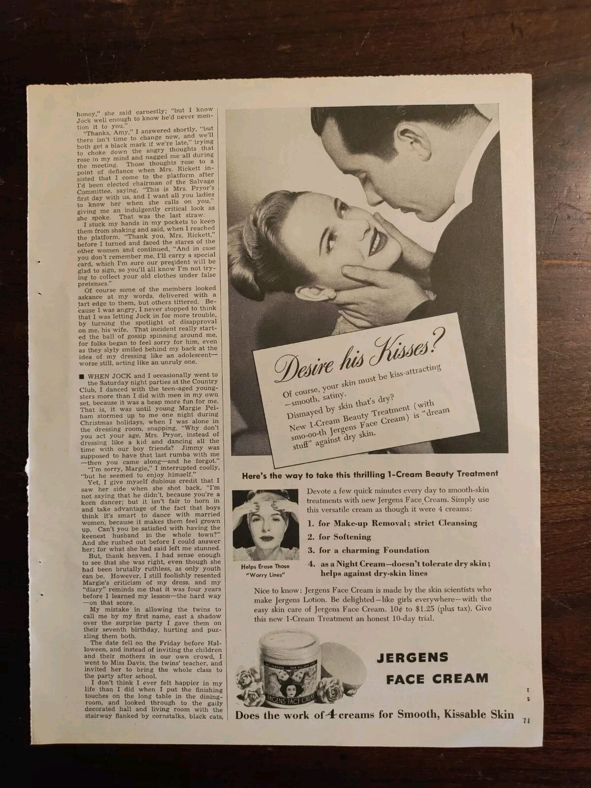 1947 Jergens Face Cream, Kleenex Tissues Vintage Magazine Ads Nice Images