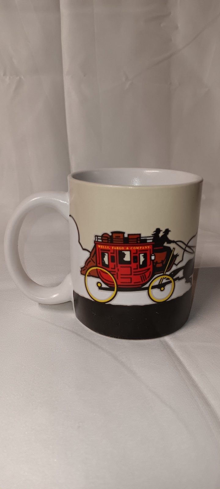 Wells Fargo & Company 2005 Stagecoach Advertising Mug Beige Red Yellow