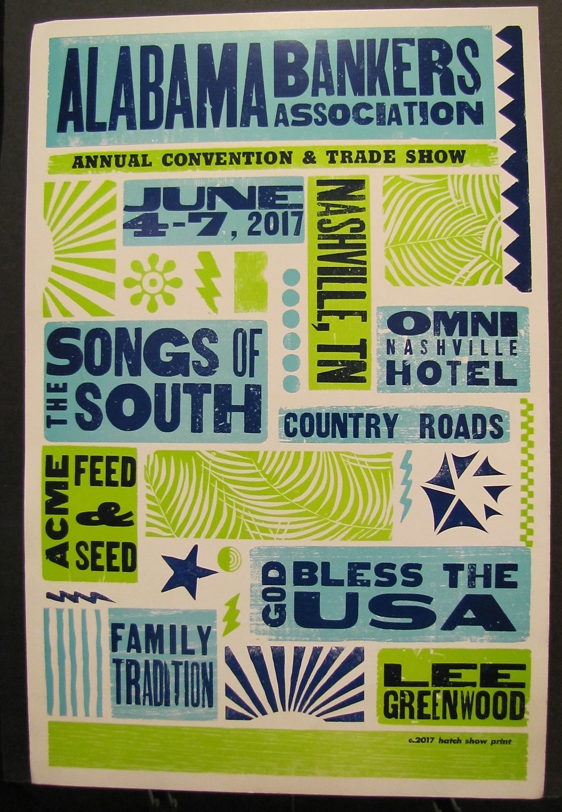Alabama Bankers Association Nashville Hatch Show Print Poster June 4-7, 2017