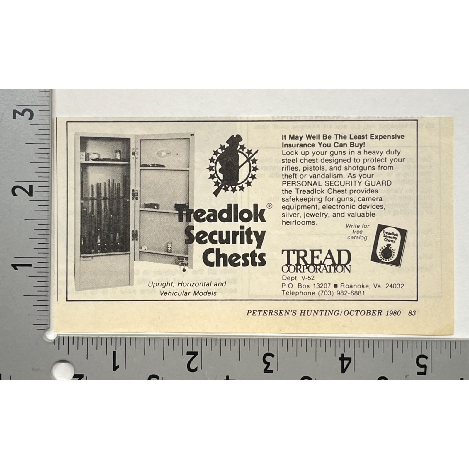 Treadlok Security Chests Mini Vintage Print Ad 1980s Gun Safes Firearms Storage