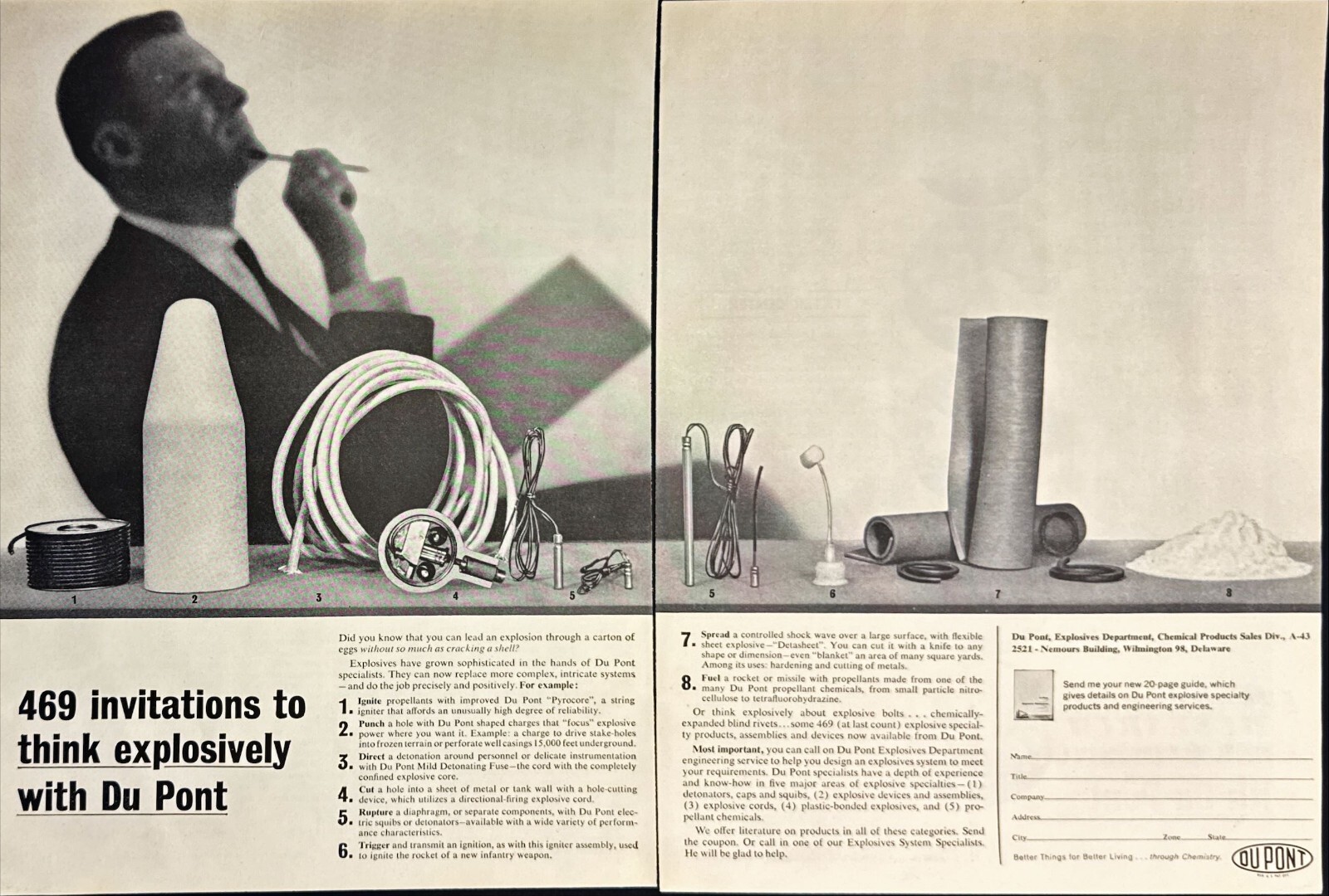 Du Pont Explosive Systems Department Vintage 2 Pg Print Ad 1963