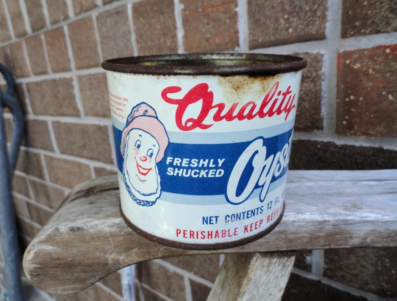 QUALITY OYSTERS Advertising Tin Can WAYNE EVANS SFD CO. CRISFIELD, Maryland MD