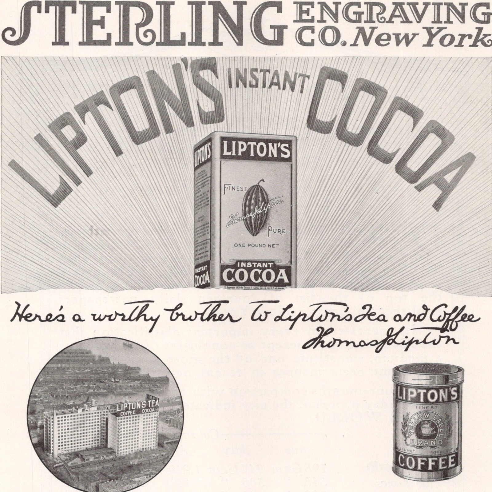 Sterling Engraving Co Sample Lipton Hot Cocoa Packages 1922 Print Ad