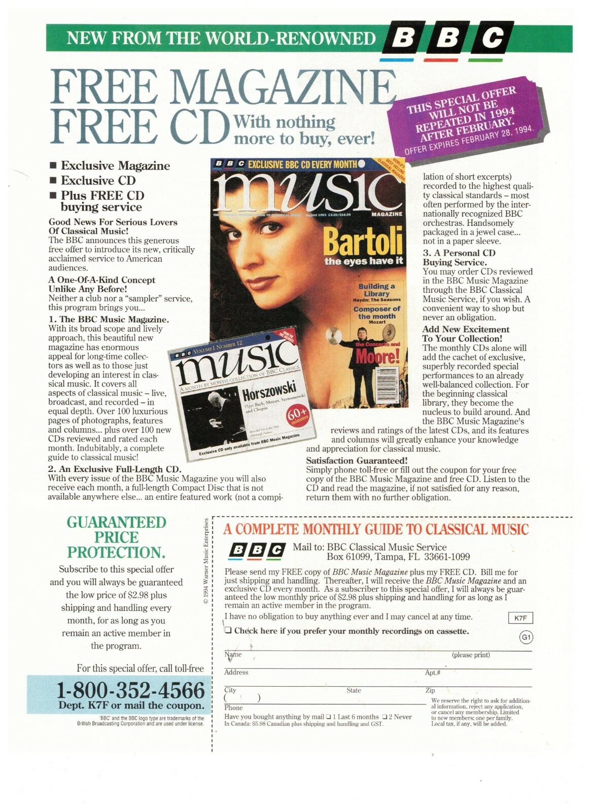 BBC Monthly Guide to Classical Music and CD Vintage 1990 Print Ad