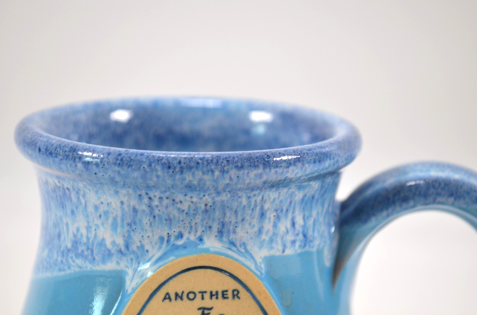 Deneen Pottery ANOTHER BROKEN EGG CAFE Coffee Cup Blue Drip Glaze Fisher, IN