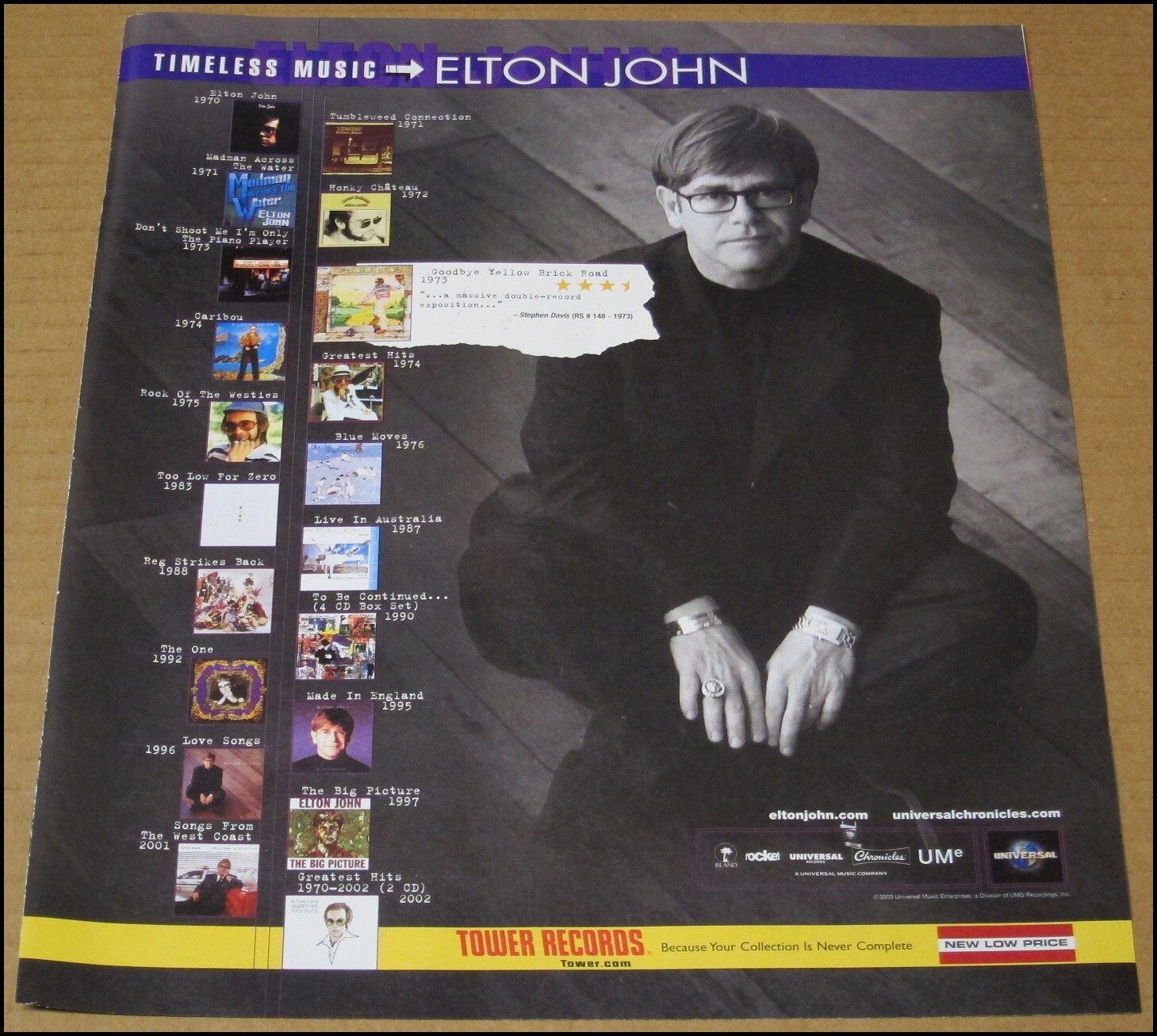 2003 Elton John Tower Records Music Print Ad 10 x 12 Advertisement Vintage Rare