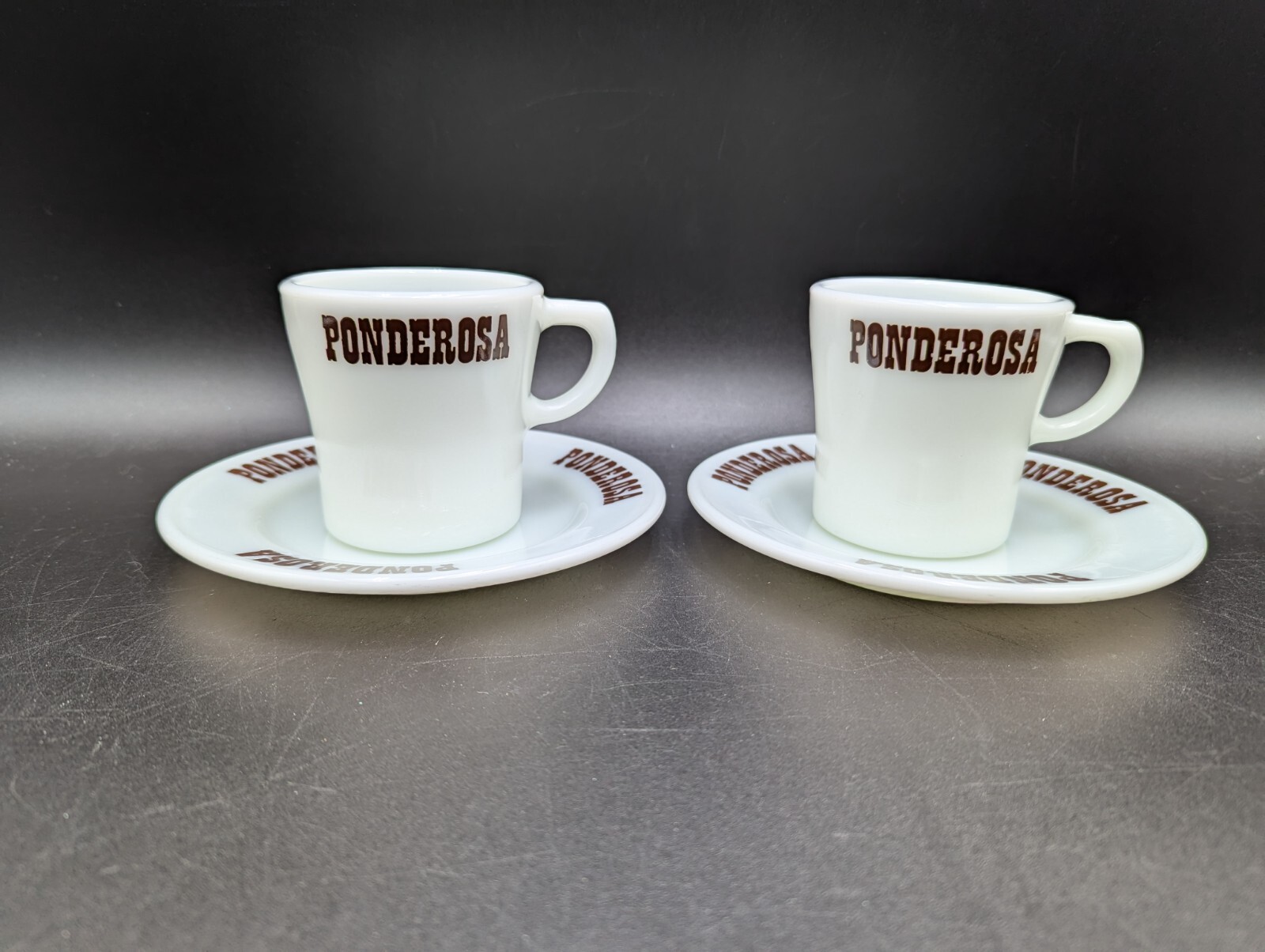 Set of 2 Ponderosa Pyrex Tableware Milk Glass VTG Coffee Cup (2) and Saucer (2)
