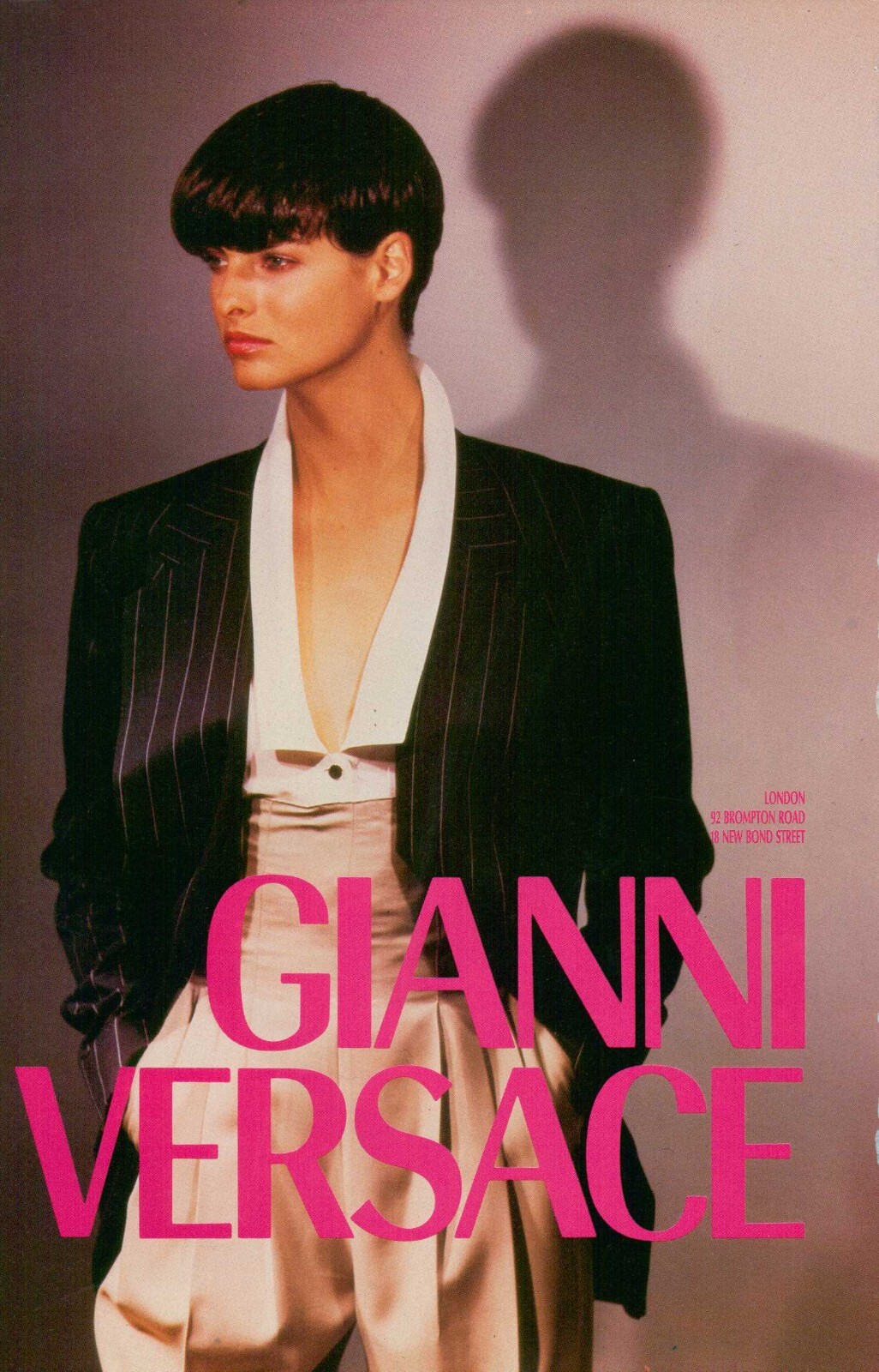 Gianni Versace Magazine Print Ad Sexy Linda Evangelista Fashion 1980s 1pg 1989