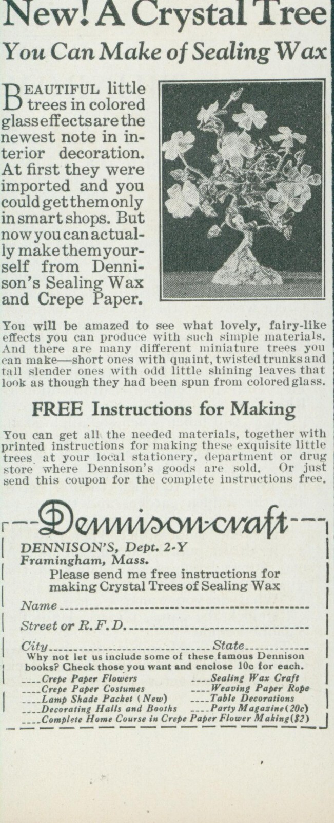 1928 Crystal Tree Sealing Wax Instruction Off Dennison Craft Vtg Print Ad PR3
