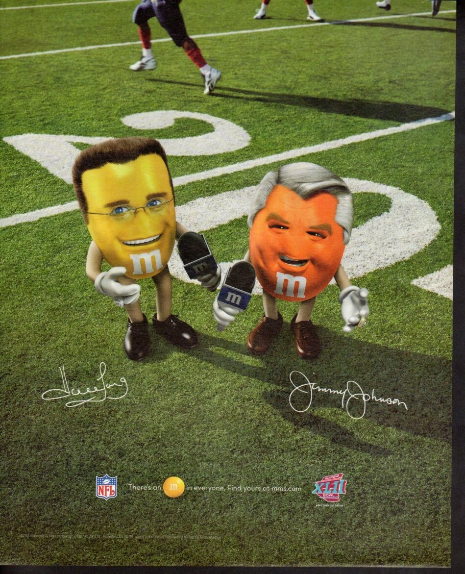 Vintage print ad advertisement Candy M&M’s Jimmy Johnson Super Bowl XLII NFL
