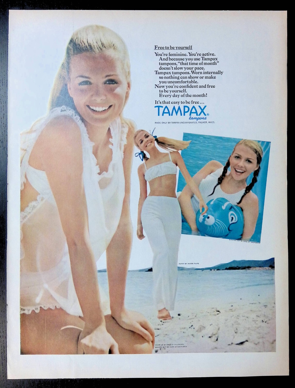 Print Ad 1960’s Tampax Pretty Woman Active Swing Beach Motorcycling Water Skiing