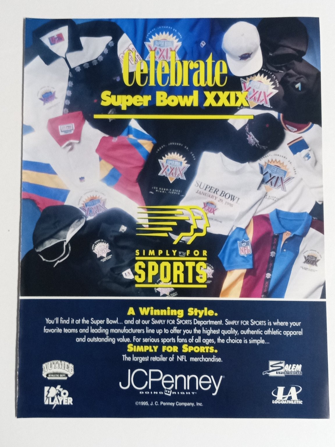 JCPenney NFL Super Bowl XXIX Print Ad 1995 Simply For Sports Apparel