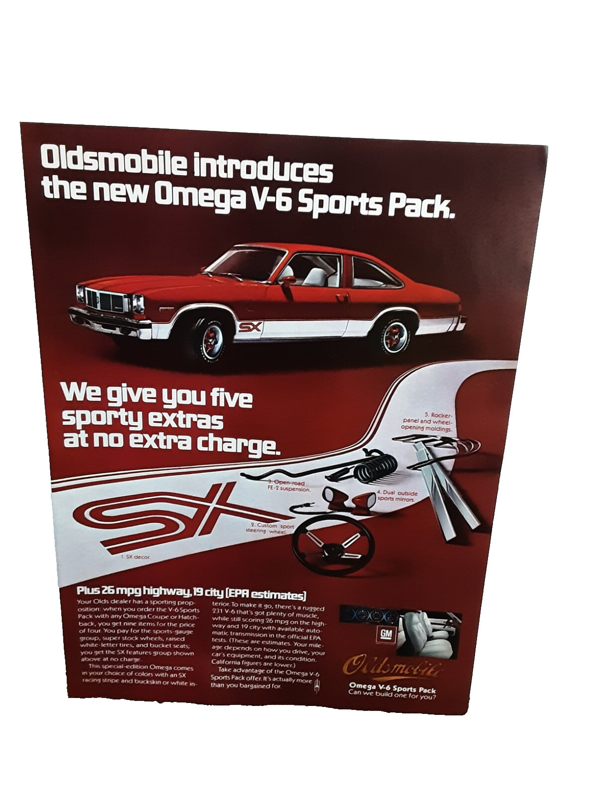 Vintage 1977 Print Ad Oldsmobile Omega V6 Sports Pack Car Original 1970s