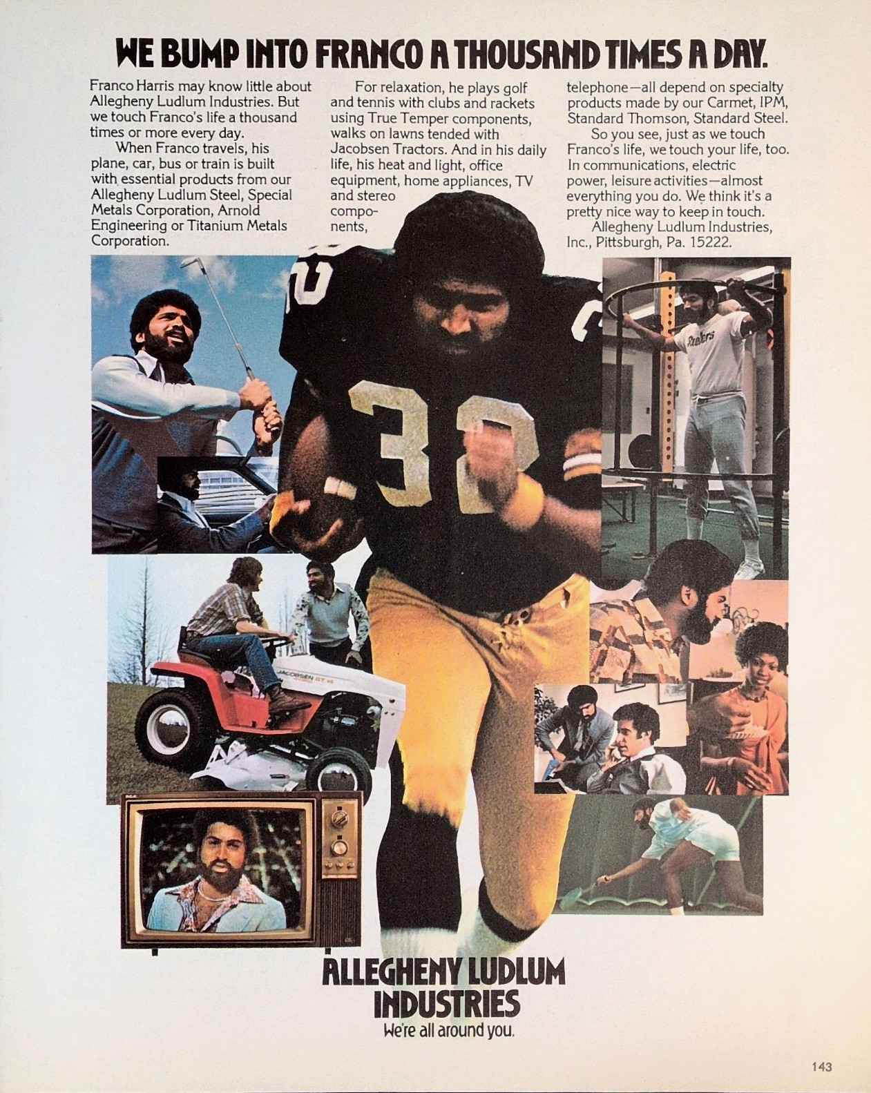 Vintage Franco Harris Allegheny Ludlum Industries Steelers Print Ad NFL