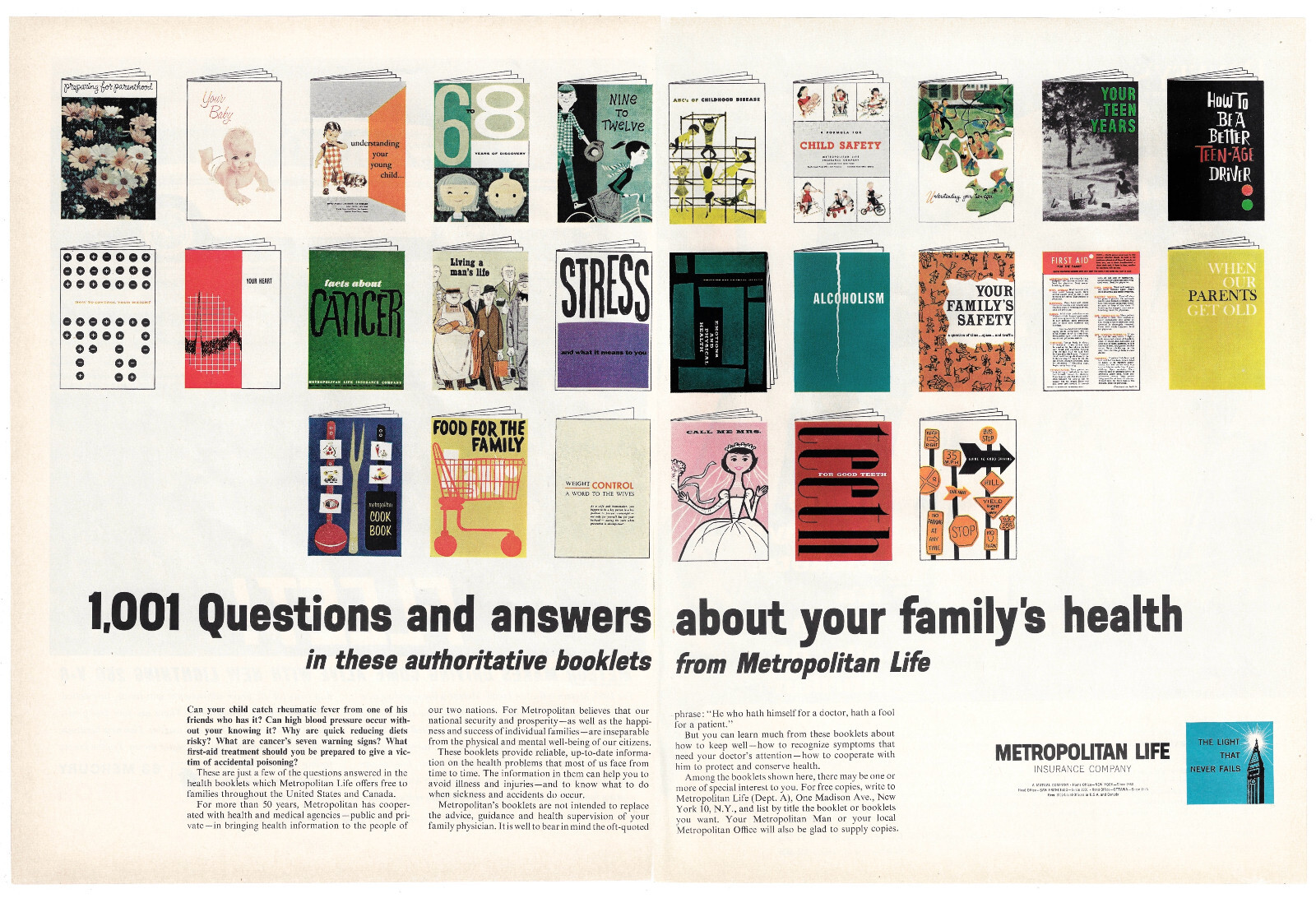 Metropolitan Life Insurance Print Ad Vintage Advertisement Health Booklets 1962