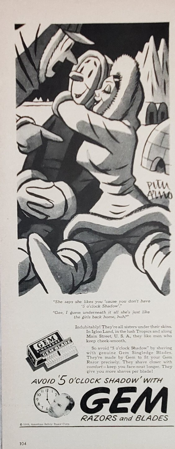 Gem Razors Print Ad Peter Arno Igloo Land Shave Advertisement 1944 Ephemera