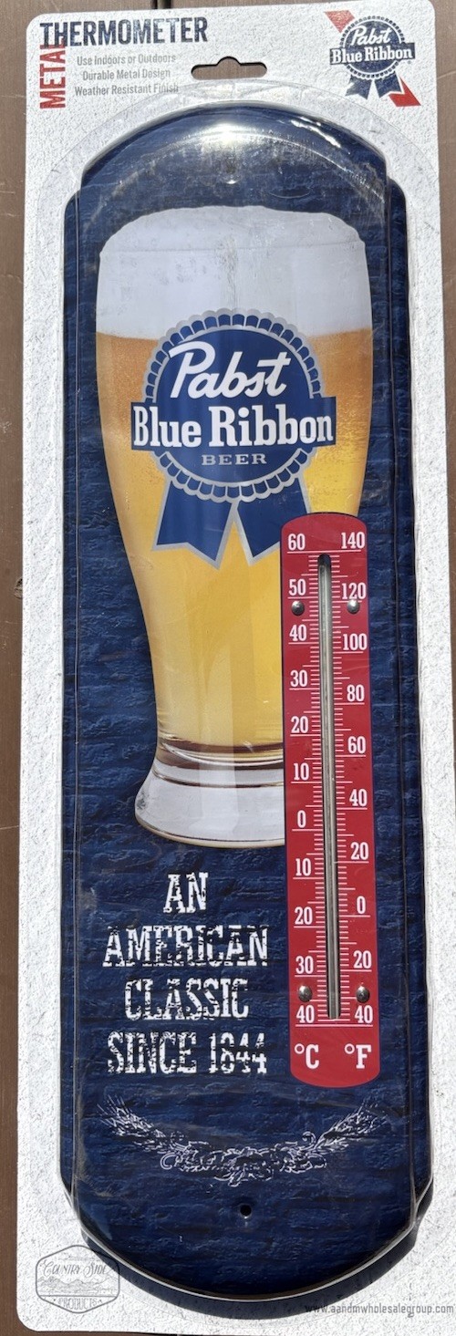 Pabst Blue Ribbon PBR Metal Thermometer Weather Resistant Indoor Outdoor
