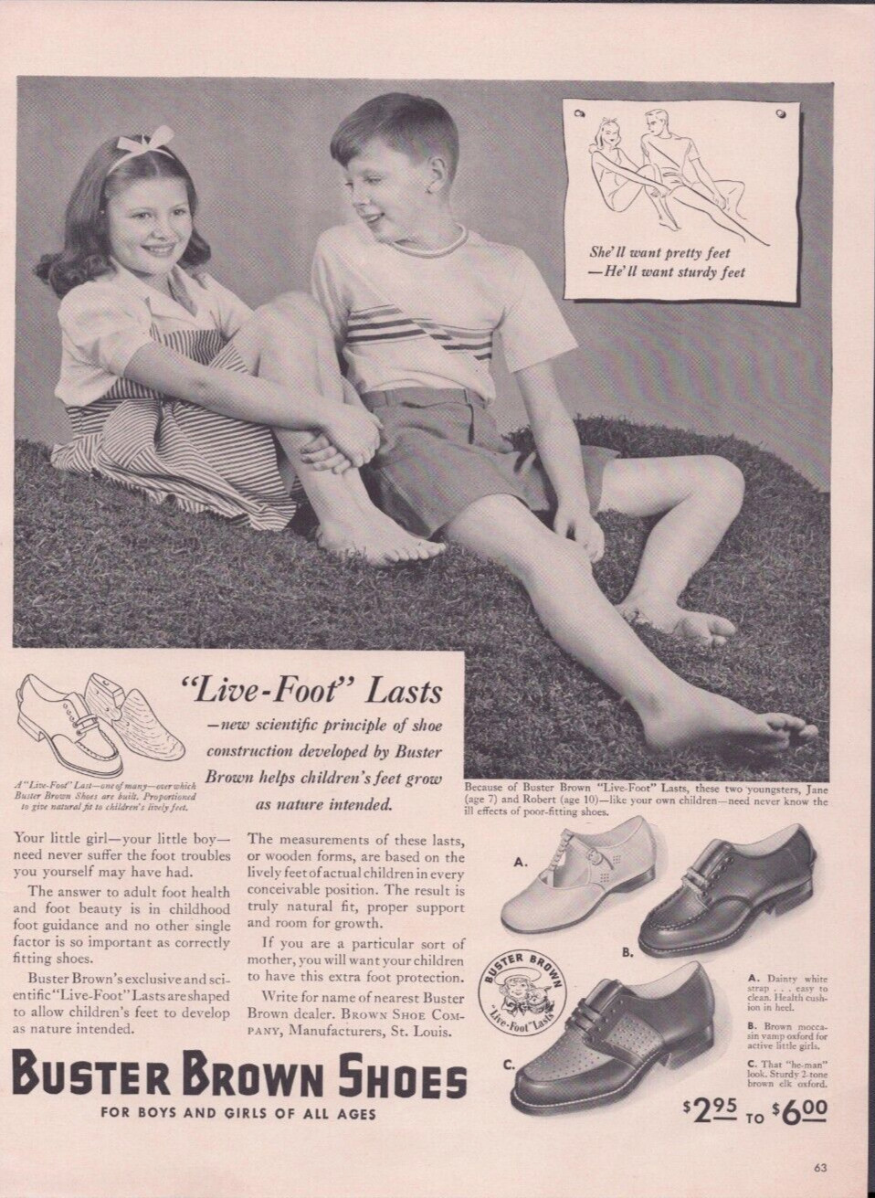 1942 Print Ad Buster Brown Shoes for Boys and Girls of All Ages Home Front WWII