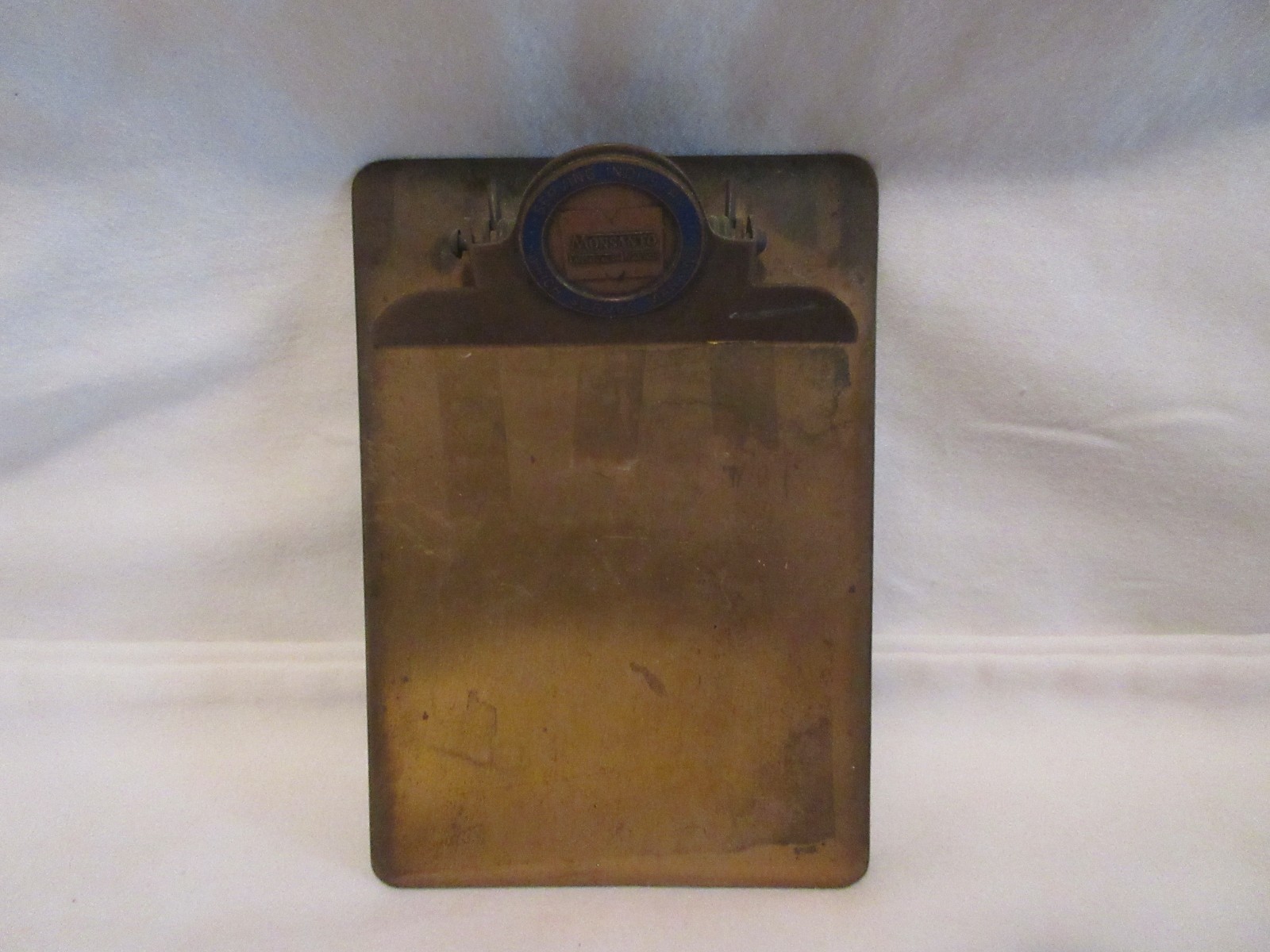 RARE 1930s MONSANTO Advertising Chemical Plastics Sm. Brass Clipboard 5 3/4 x 4″