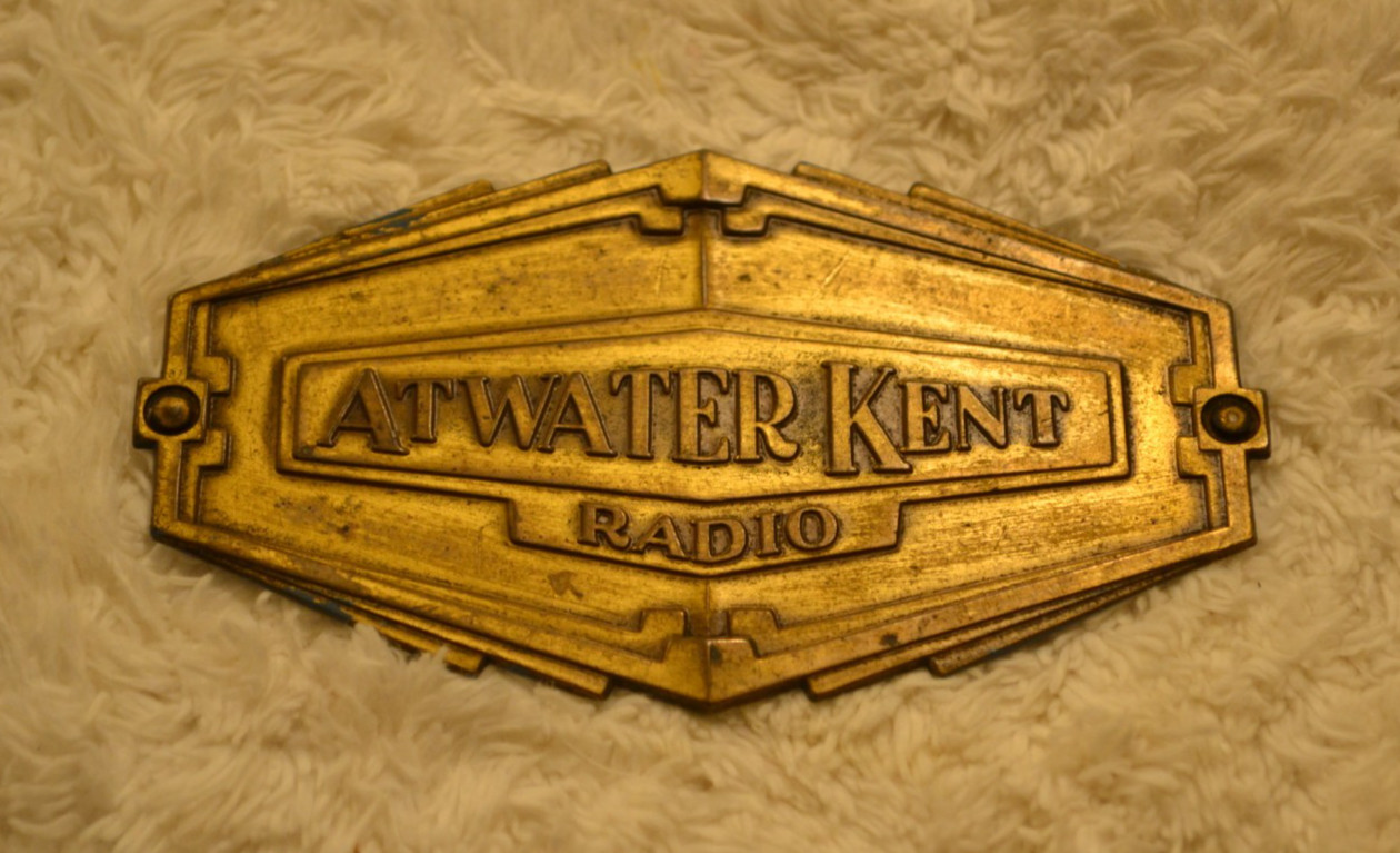 Atwater Kent Radio Nameplate Antique Brass Emblem Large Size
