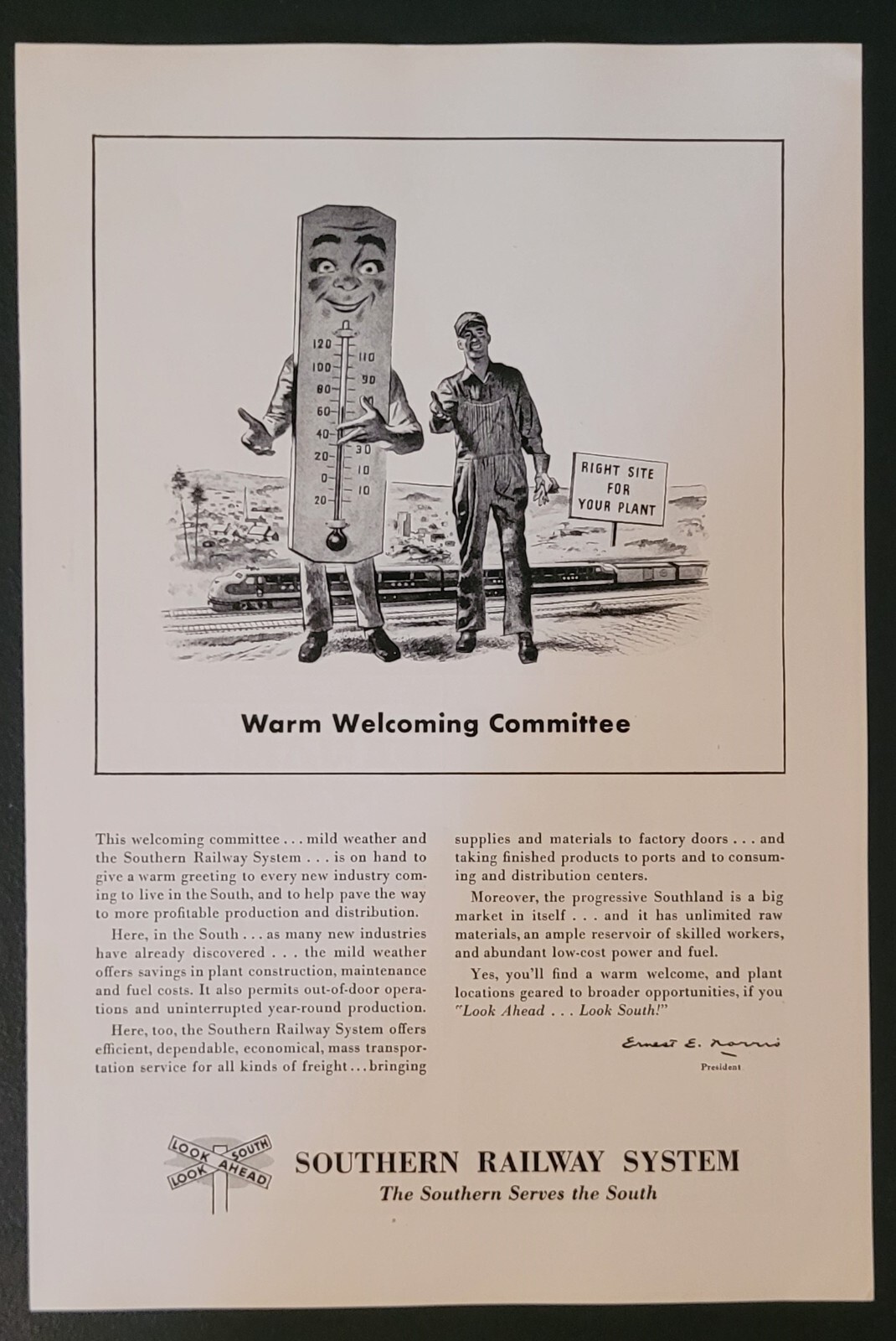 1946 Southern Railway System Vintage 7×10″ Print Ad Post ww2 Warm Welcoming