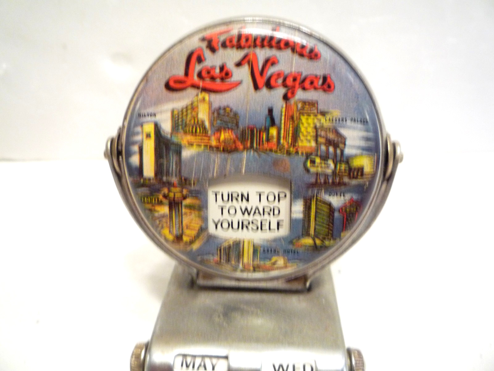 Vintage c1963 Las Vegas Chrome Perpetual Flip Desk Top Calendar 3″ MCM