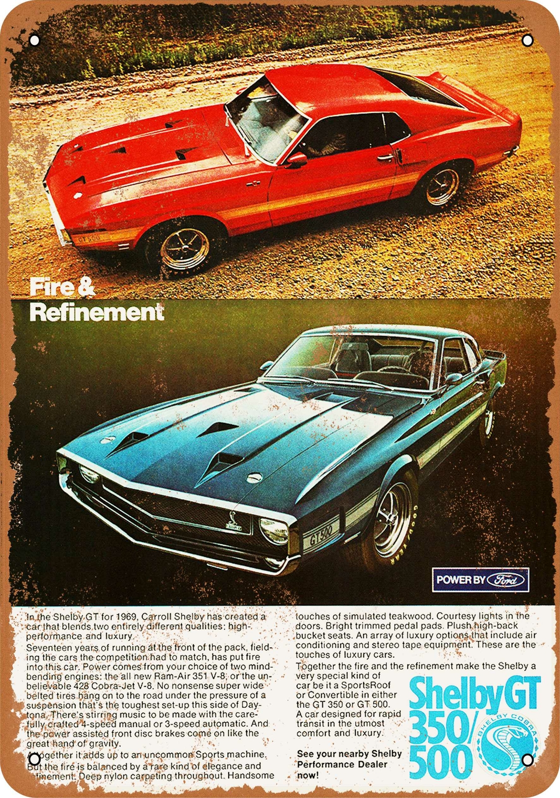 Metal Sign – 1969 Ford Mustang Shelby GT 350/500 – Vintage Look Reproduction 2