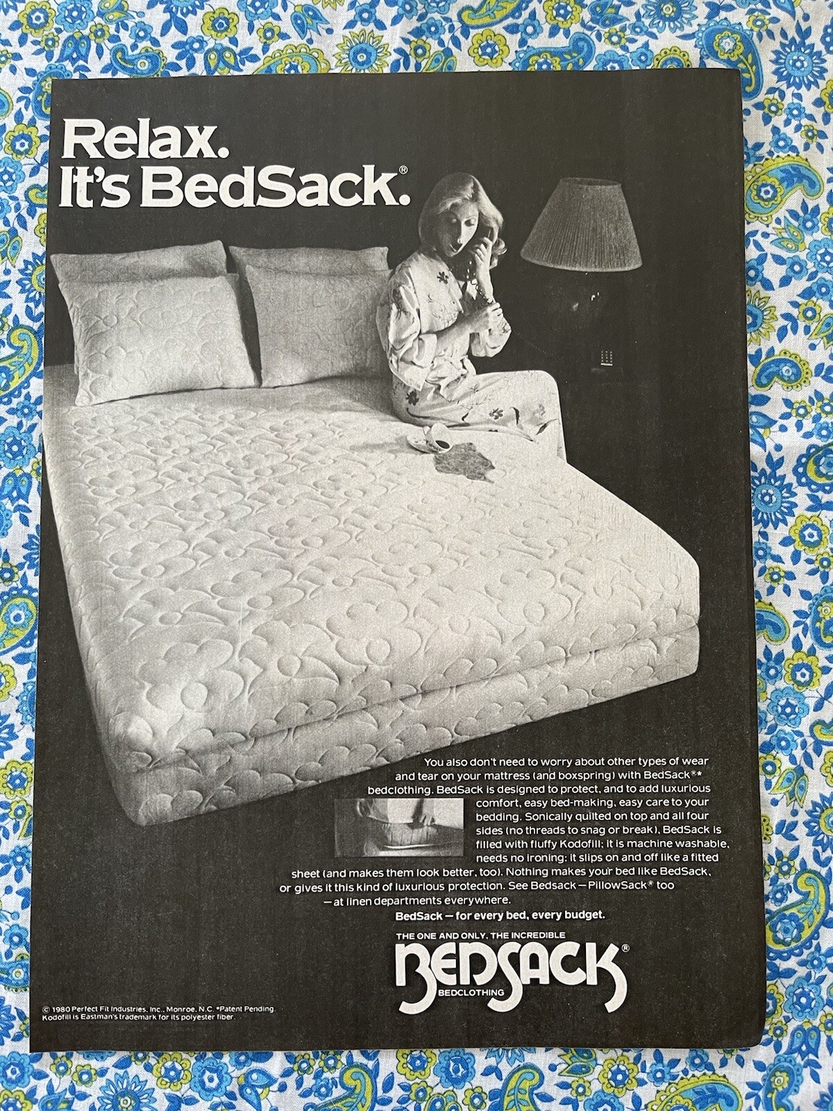Vintage 1980 BedSack Print Ad – Ad Only Mattress Pad Cover Ad