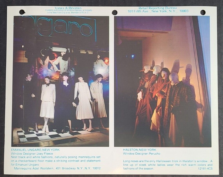 1970s DOUBLE STORE WINDOW DISPLAY PHOTO PRINT EMANUEL UNGARO / HALSTON HALLOWEEN
