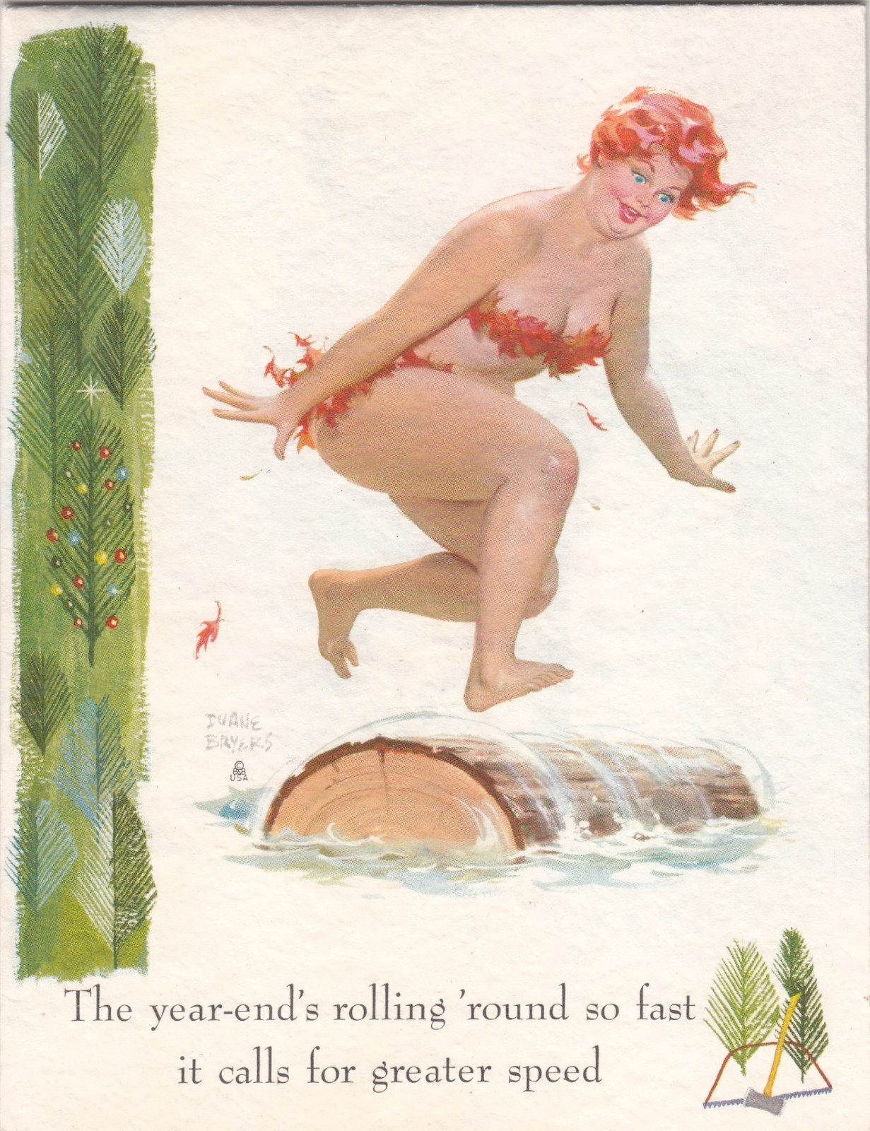 Duane Bryers Holiday Card Hatfield Clothing PA Hilda Risque Vintage Folding Card