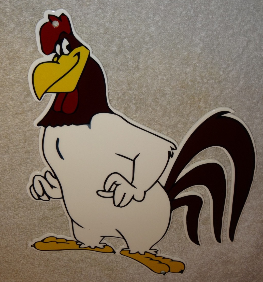 VINTAGE FOGHORN LEGHORN DIE-CUT ENAMEL METAL LOONEY TUNES CARTOON, GAS OIL SIGN!