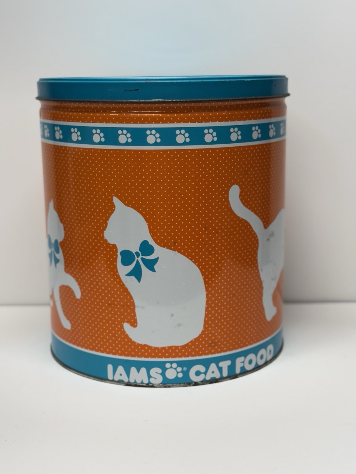 Vintage Iams Cat Food Large Tin Metal Storage Canister Retro Art Cats 1988