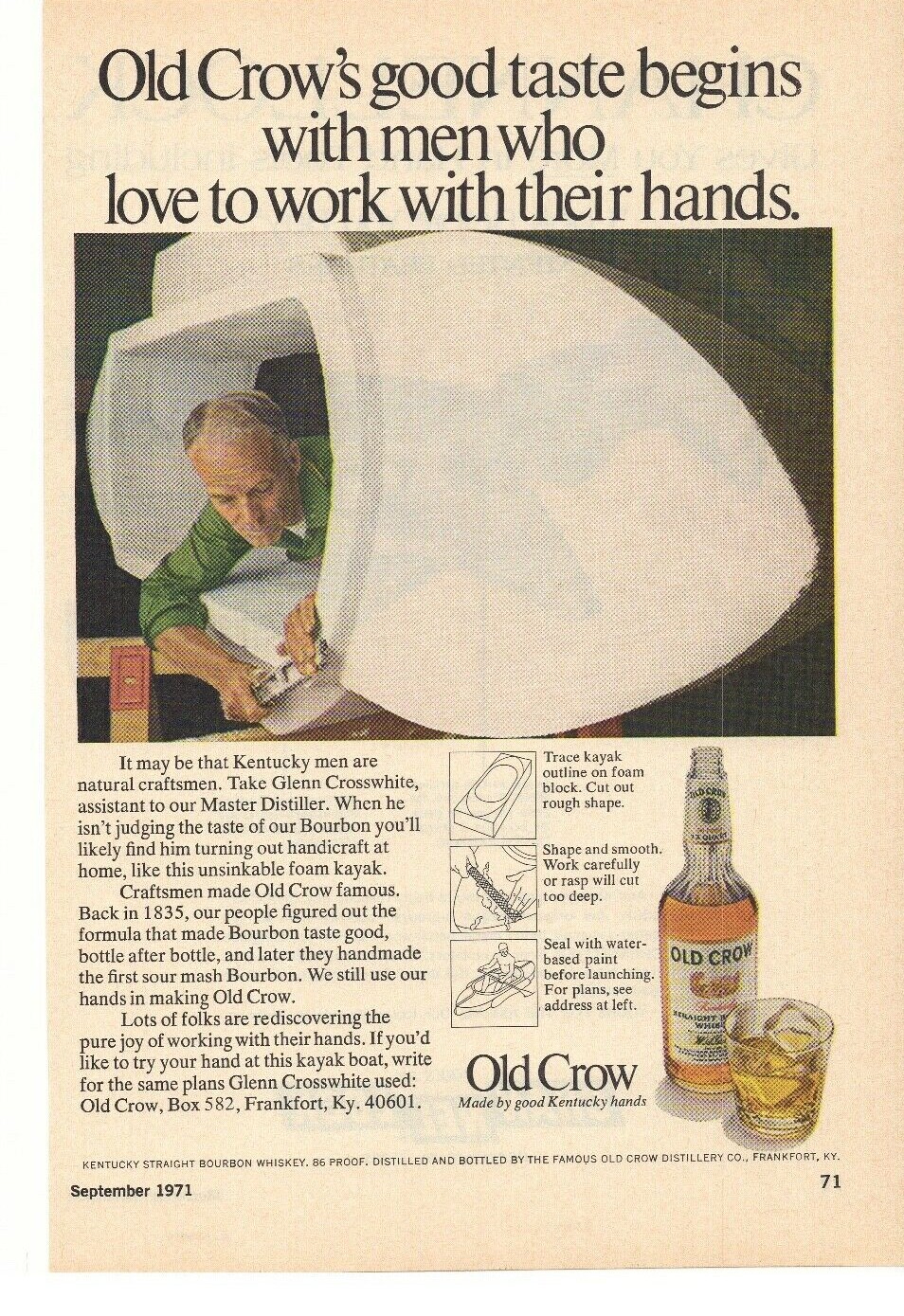 1971 Old Crow Kentucky Bourbon Whiskey Advertisement