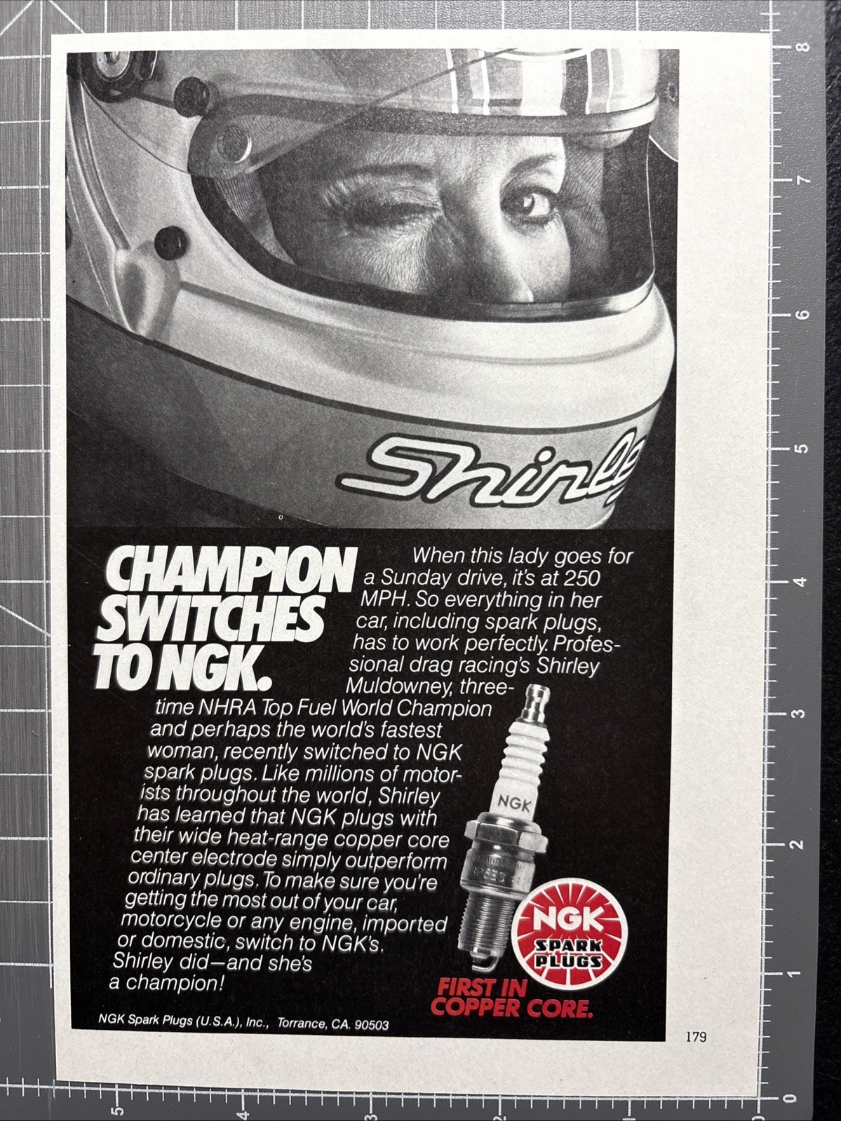 1983 Print Ad NGK Spark Plugs Champion Switches To NGK. Shirley Muldowney