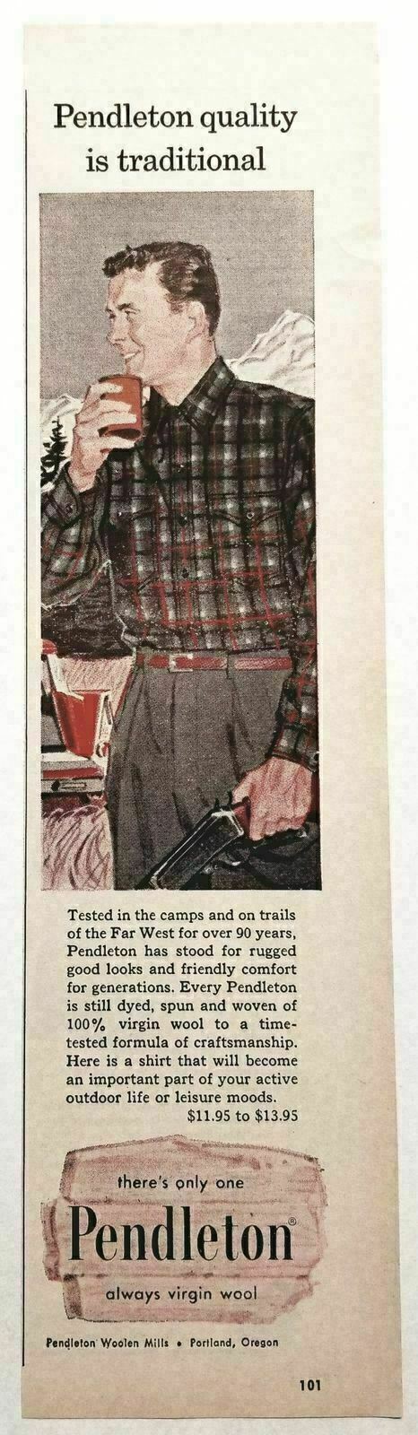 1958 Print Ad Pendleton Wool Shirts Hunter Holds Rifle Portland,Oregon