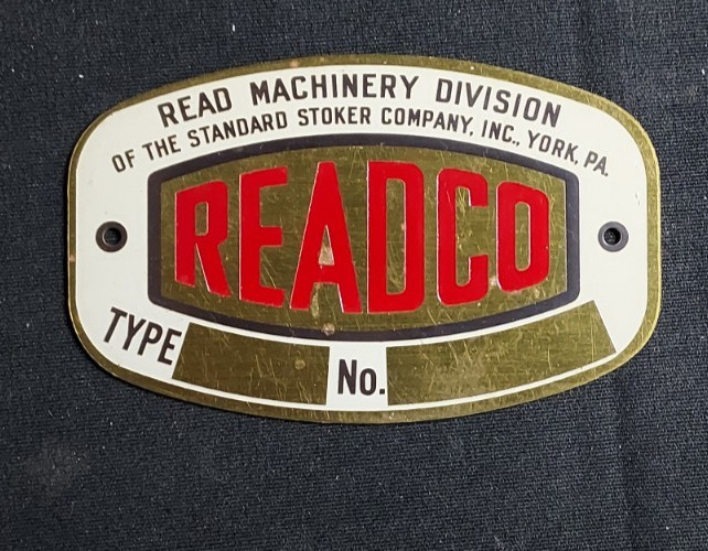 Old Metal Serial # Emblem Plate READCO Read Machinery Standard Stoker Co York PA