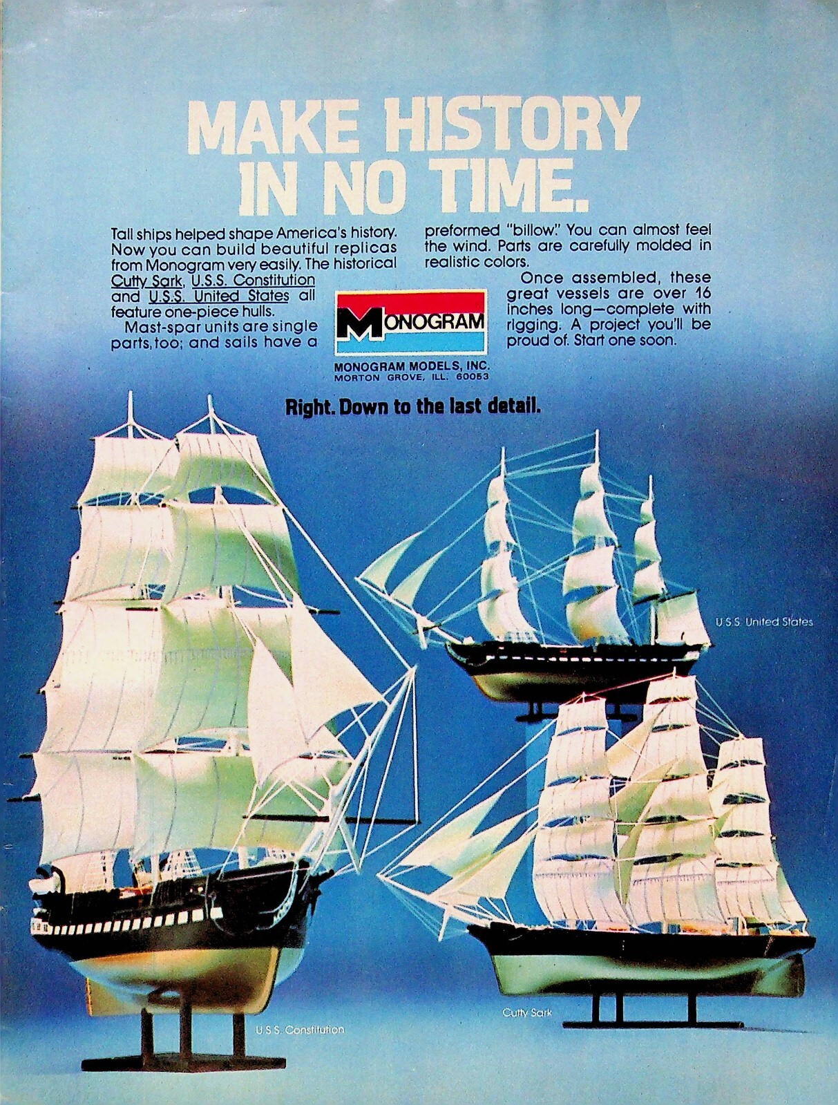 1977 Monogram Ship Models Print Ad USS Constitution Cutty Sark USS United States