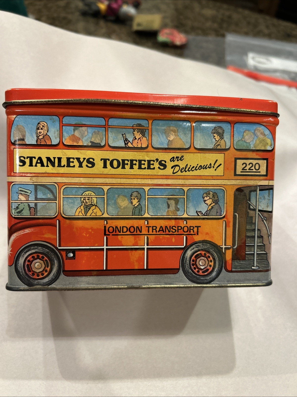 Stanleys Toffees London Transport 220 Bus Box Tin Bank 5”x4”x3.5” Approx