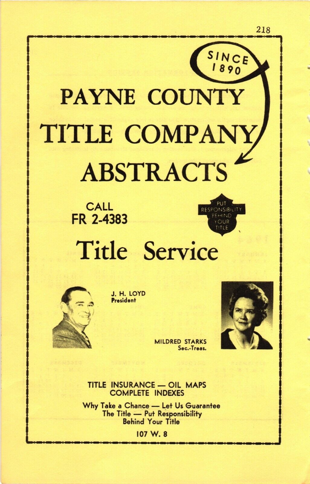 Stillwater OK 1964 Print Ad Payne County Title Abstracts Company 8.5″ x 5.25″