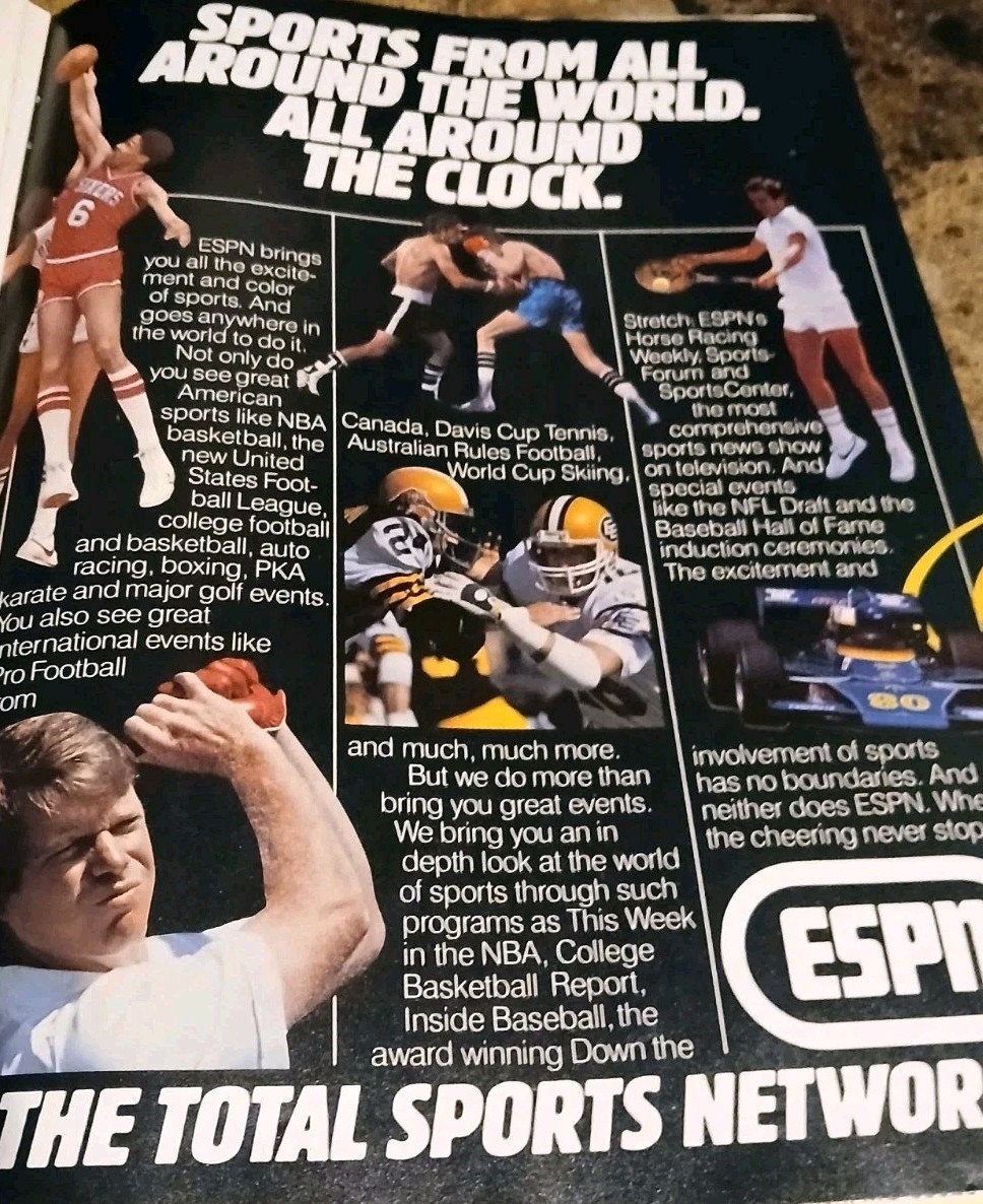 Vintage ESPN’s Sports Network Print Ad 1984 Advertisement NBA NFL Golf Boxing