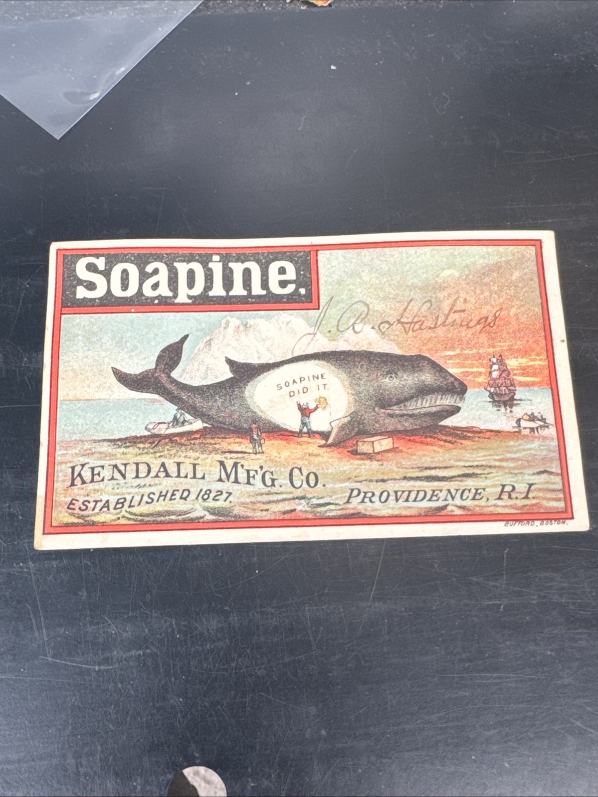 SOAPINE WHALE OIL SOAP 1880s TRADE CARD-PROVIDENCE, R. I. X80