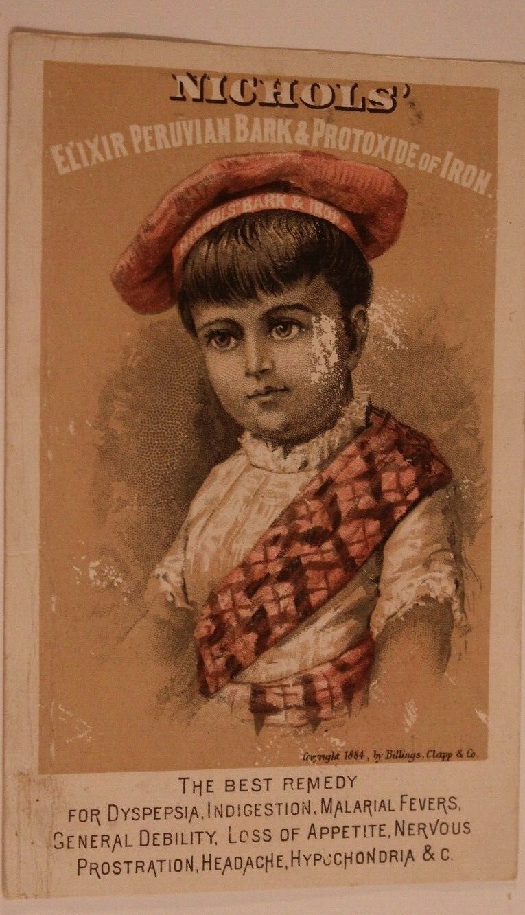 Nichols Elixer Peruvian Bark Protoxide Victorian Trade Card Quack Medicine VTC 5