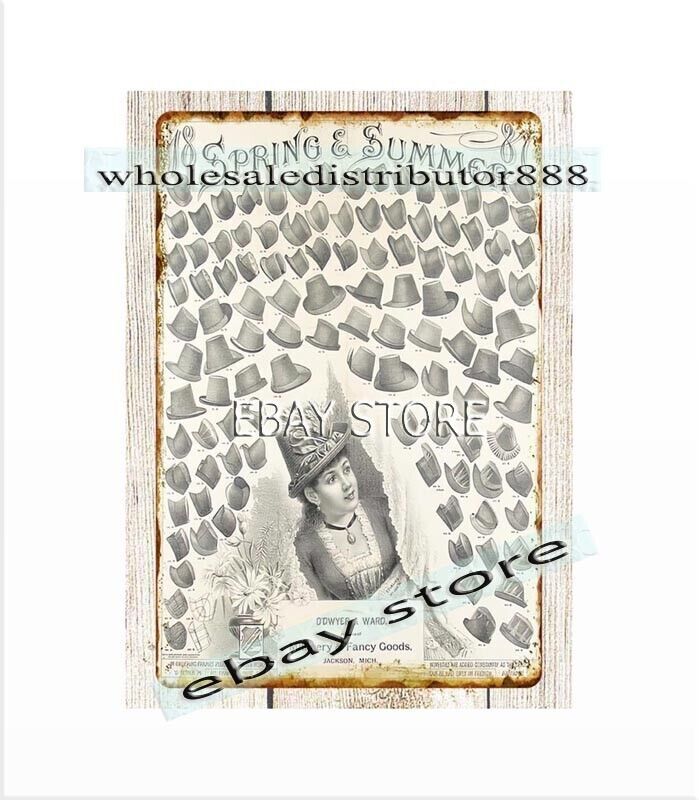 spring summer hats O’Dwer Ward Millinery Fancy Goods metal tin sign bar club