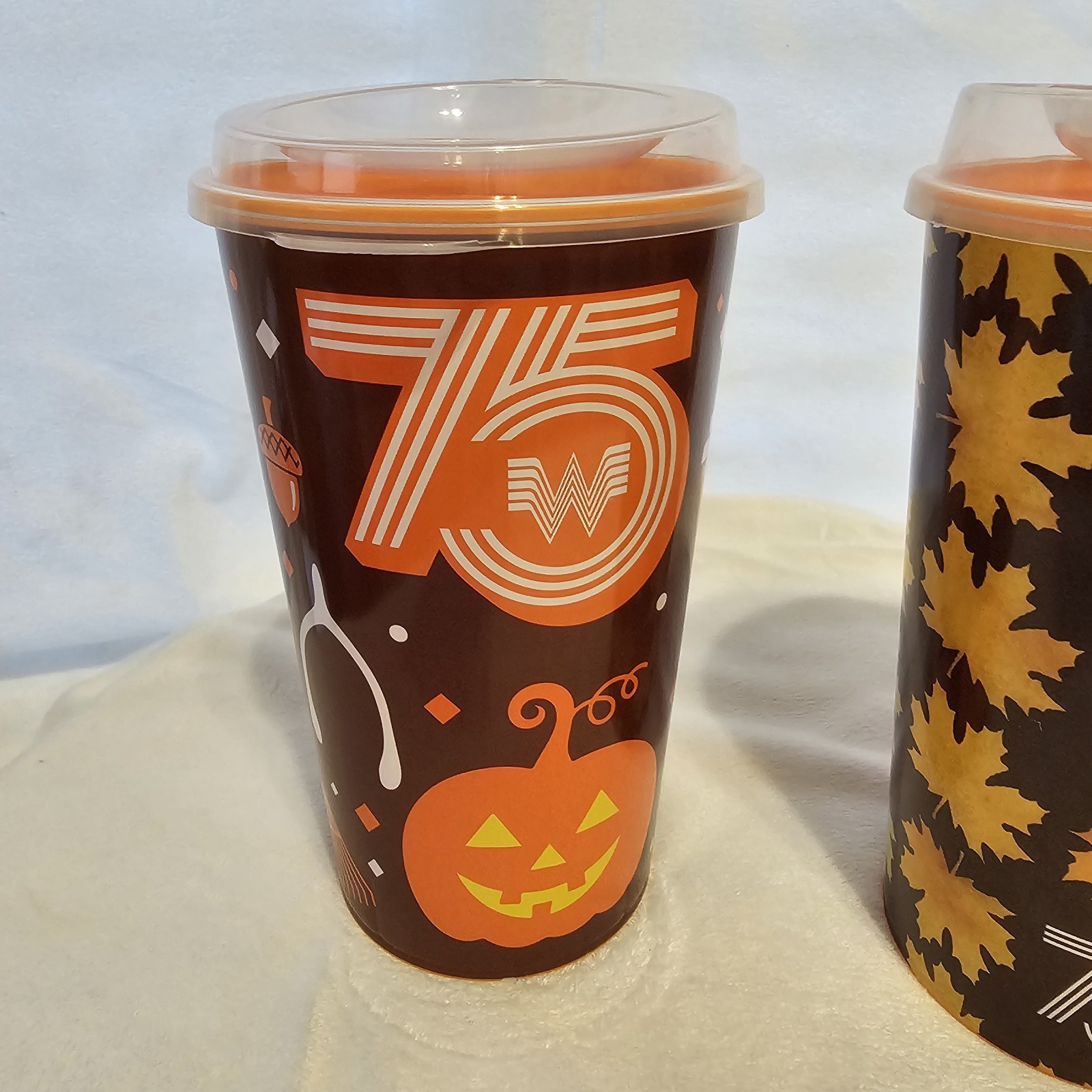 2 Whataburger 75th Anniv. Collectible Cups. Fall Leaves. Turkey Football NEW