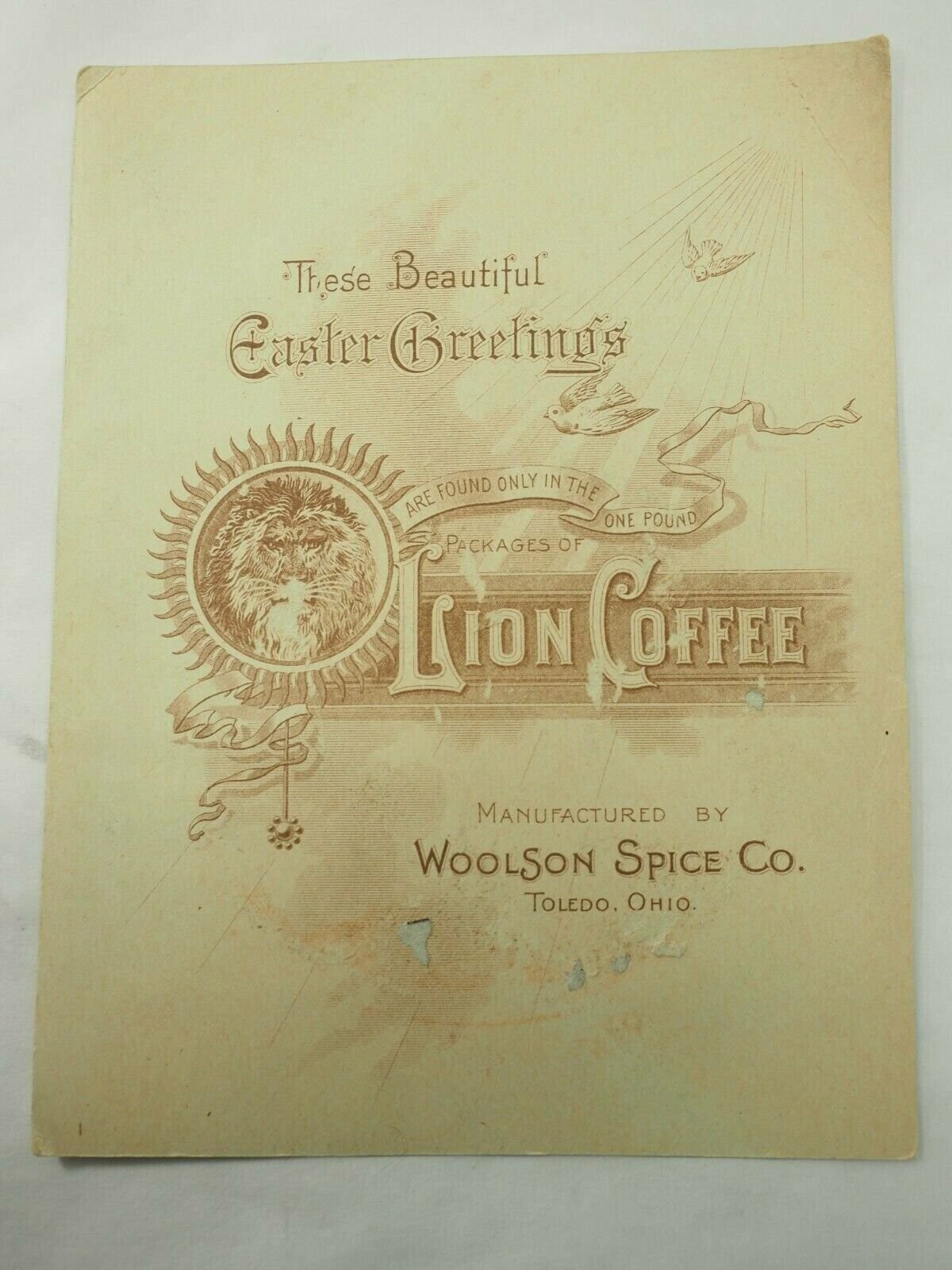 These Beautiful Easter Greetings Lion Coffee Victorian Trade Card 1894