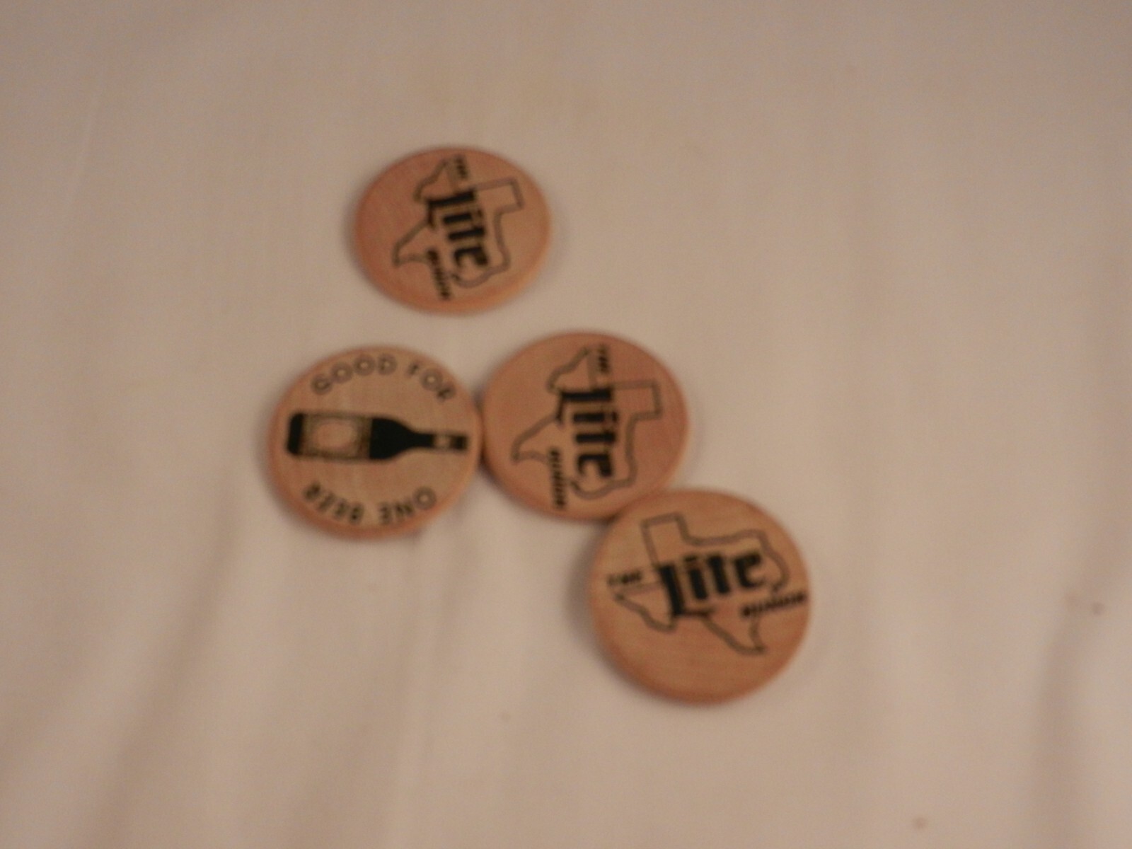 WOODEN COINS “NEW” SET OF 5 – GOOD FOR ONE BEER BY THE LITE BUNCH
