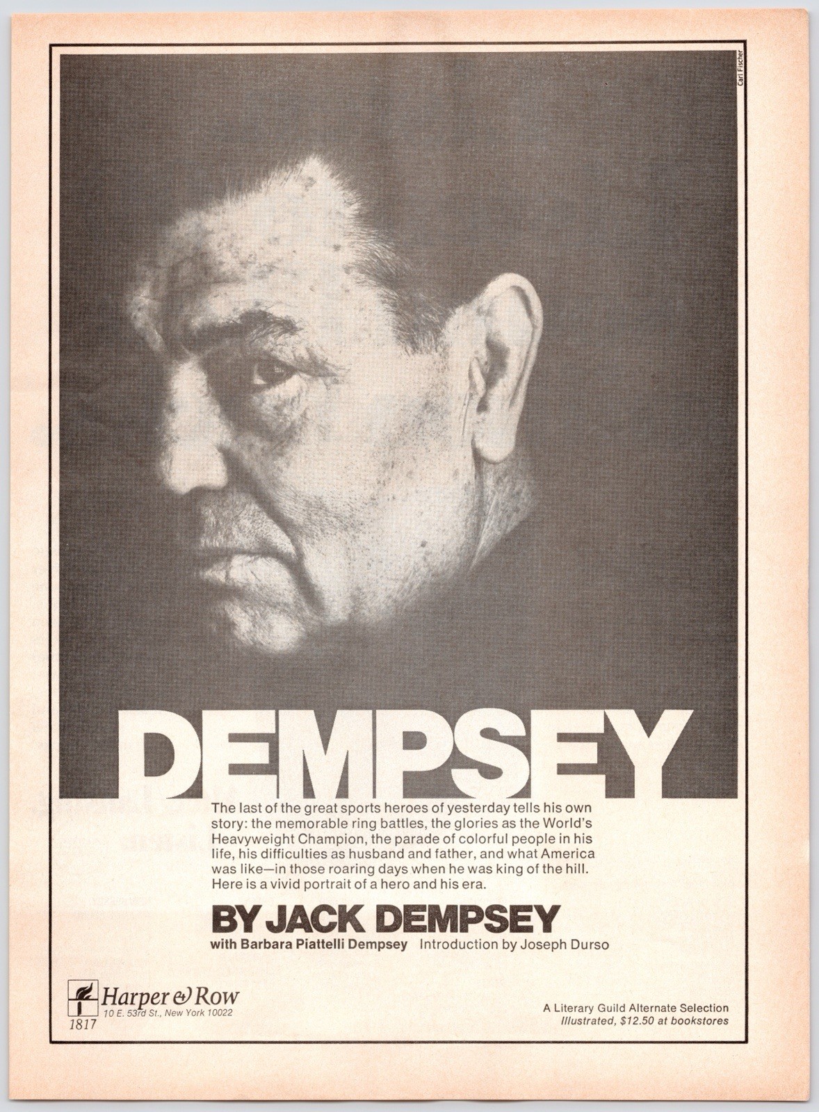 Jack Dempsey Boxing Champion Carl Fischer Sports Wall Art Vintage Print Ad 1970s