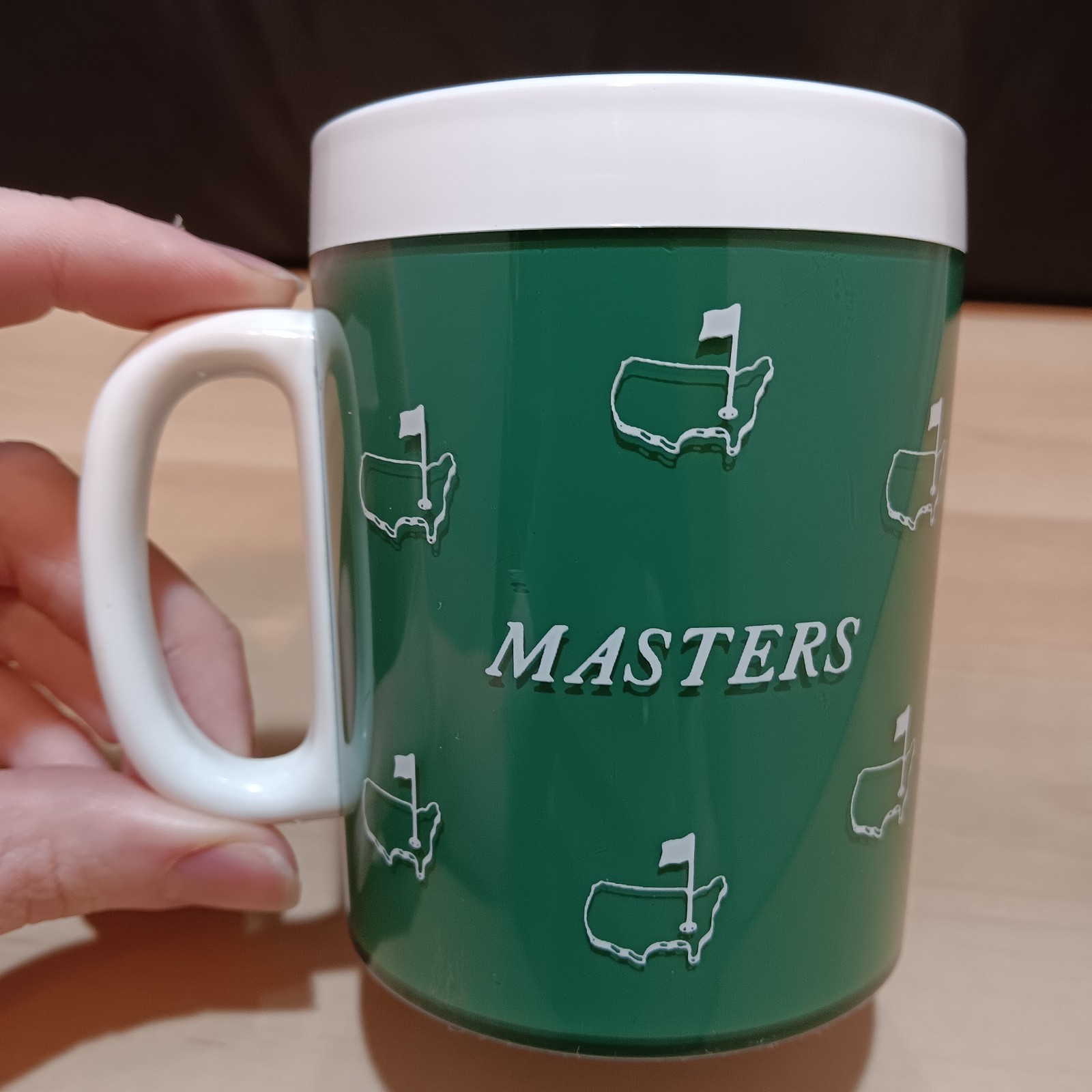 Vintage Thermo-Serv Insulated Plastic Masters Golf Mug Cup Green & White