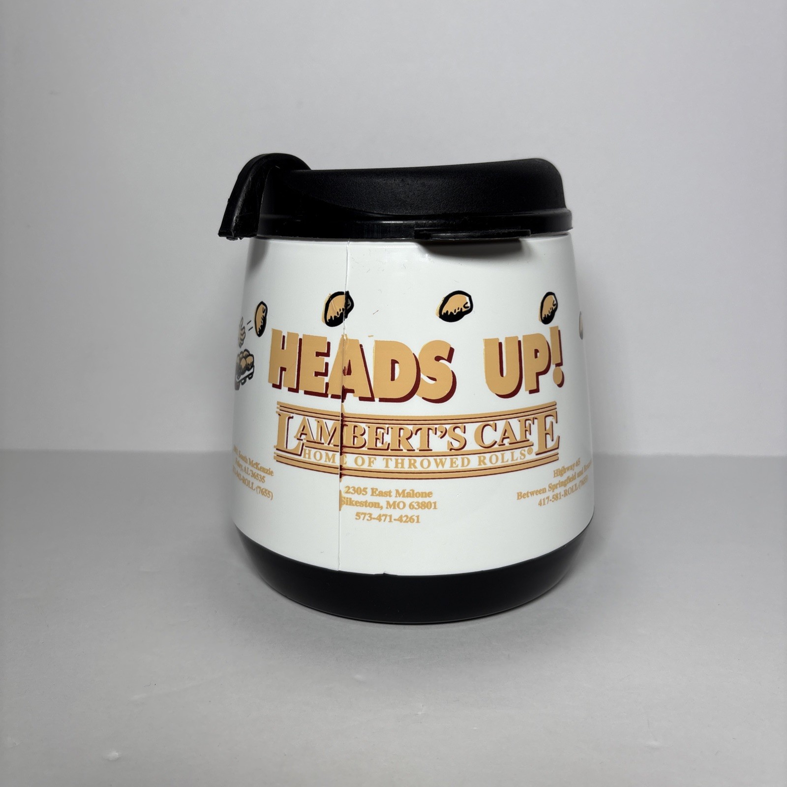 Heads Up! Lamberts Cafe Throwed Rolls 20oz Insulated Travel Mug Coffee Cup