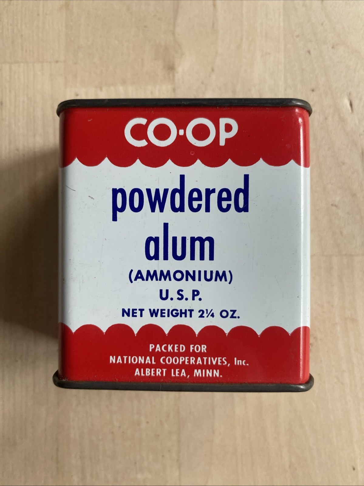 Vintage CO OP Powdered Alum Tin – 2 1/2 OZ – Albert Lea MN – 3/4 Full